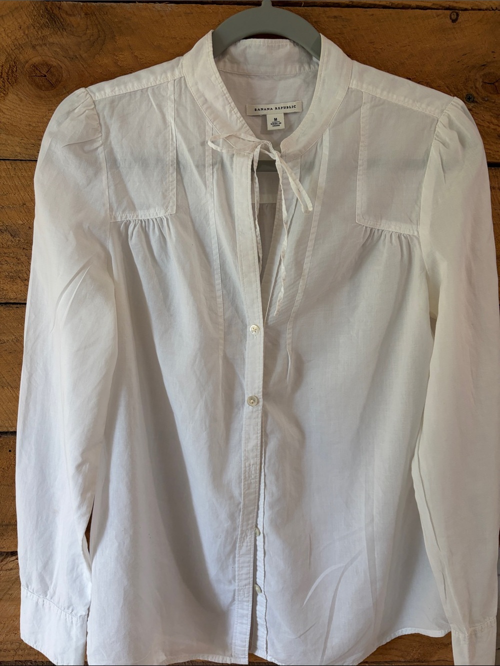 Banana Republic White Tie-Neck Blouse